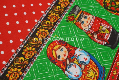 Ткань Рогожка 150 см "Матрешки" рис 21049 вид 1