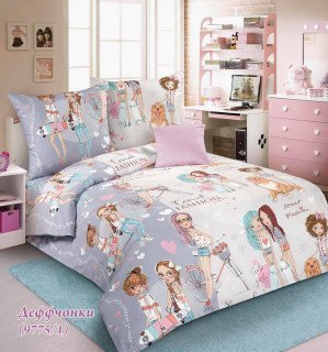 Ткань Бязь 150 см Детская коллекция "Деффчонки" рис 9775 рис 1
