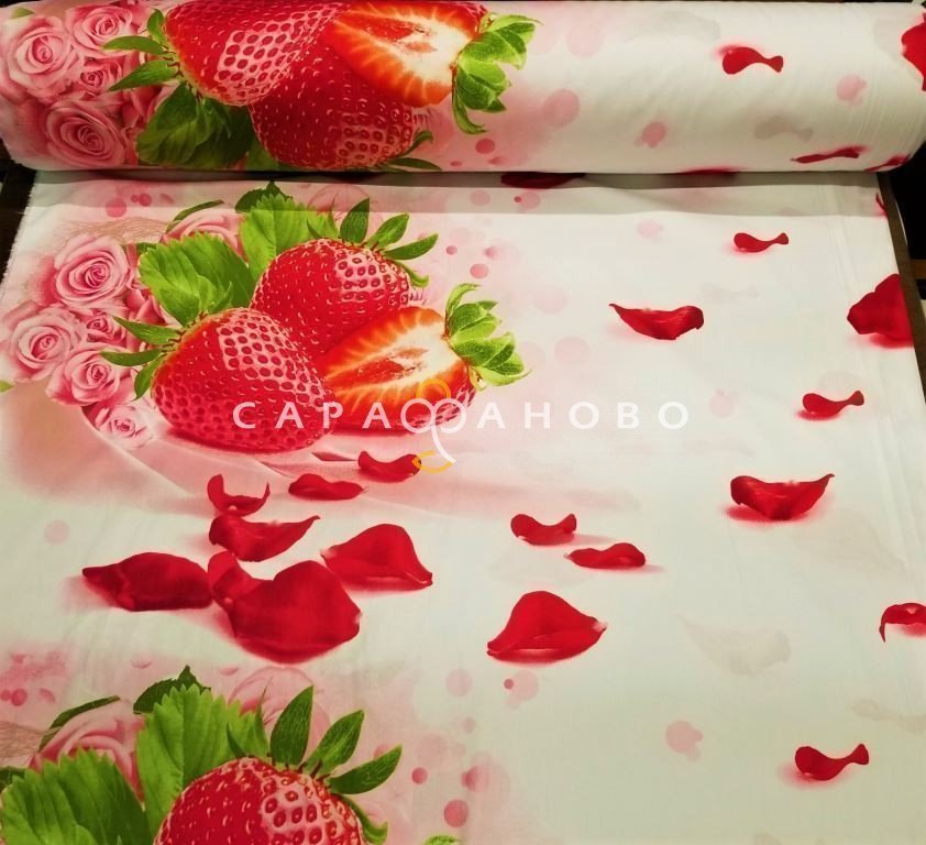 Ткань Сатин 220 см рис. 0633 В Клубника (компаньон )