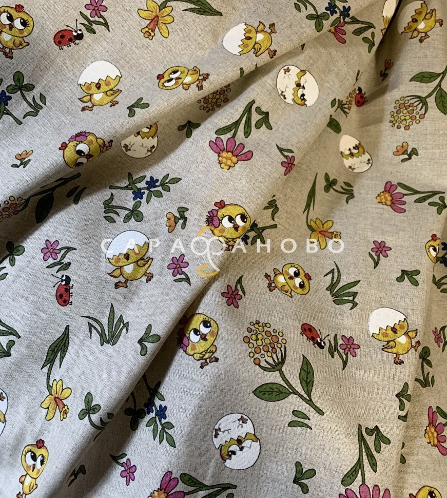 Ткань Полулён п/варёный 150 см. рис ЦЫПОЧКА (детский) № 1597