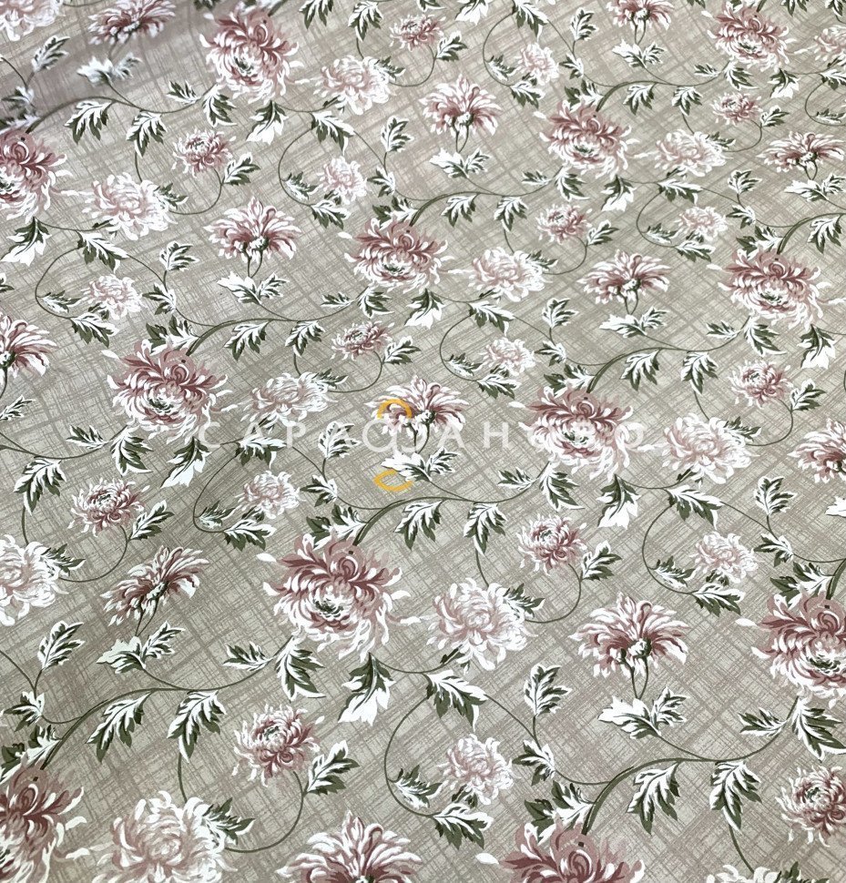 Ткань Полулён п/варёный 150 см. рис ХРИЗАНТЕМЫ № 1406
