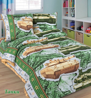 Ткань Поплин 150 Детская коллекция "Танки" рис 7962 вид 1