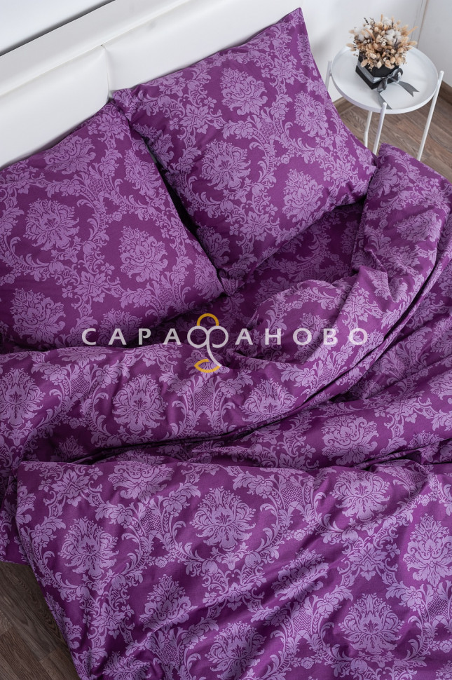 Ткань Поплин Жаккард 220 см рис. Сапфир (баклажан) 10333/7