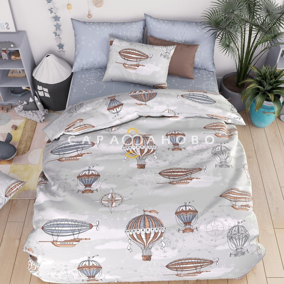 Ткань Бязь 150 см рис. 880/3 Полёт (серый-компаньон)