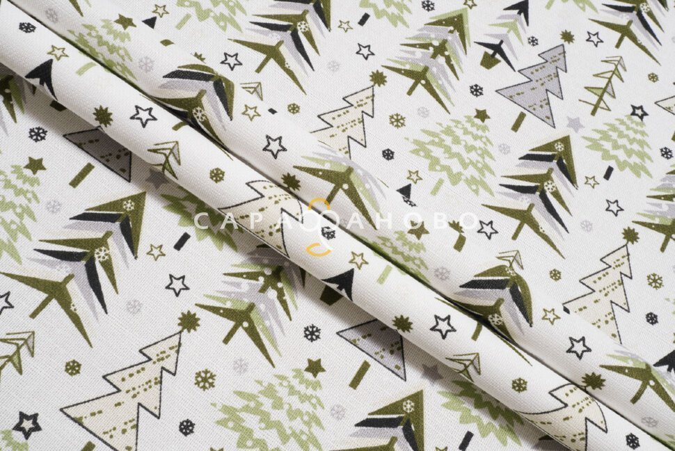 Ткань Рогожка 150 см рис. 7377/2 Ёлочки (олива)